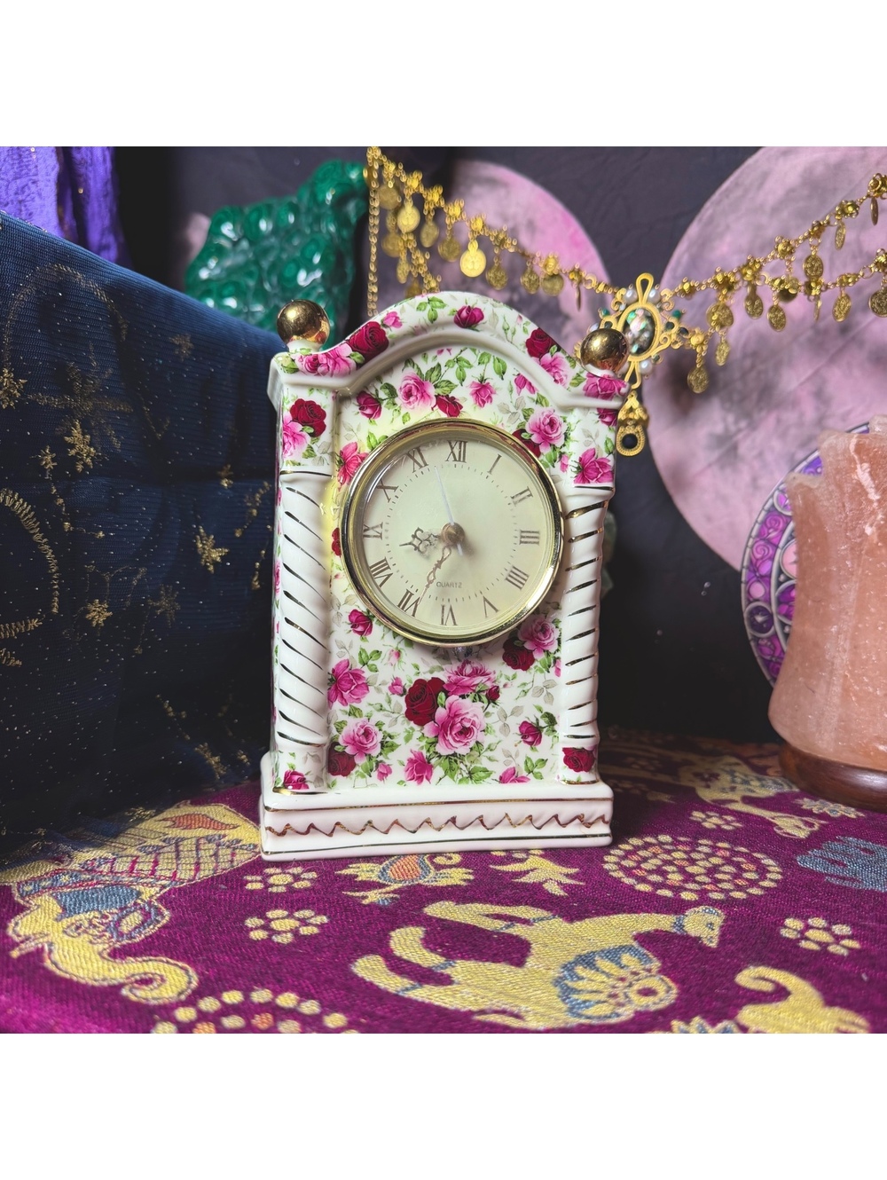 Gorgeous Vintage Coquette Floral Porcelain Desk Clock